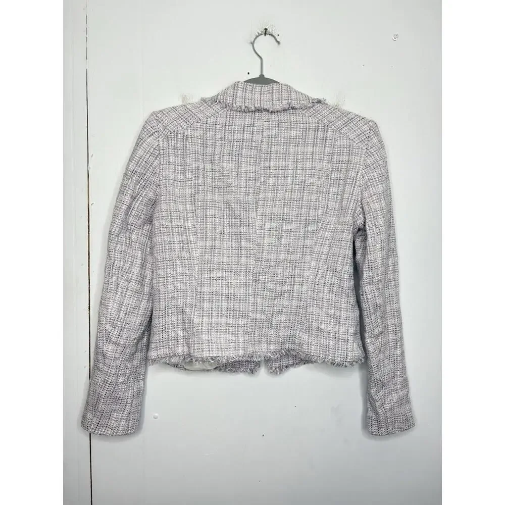 Whbm Blazer Womens 8 Tweed Fringe Cropped Feminine Girly Corpcore Lavender